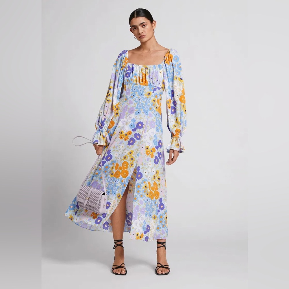 & Other Stories Relaxed Double-Puff Sleeve Dress in Multi Floral size 12